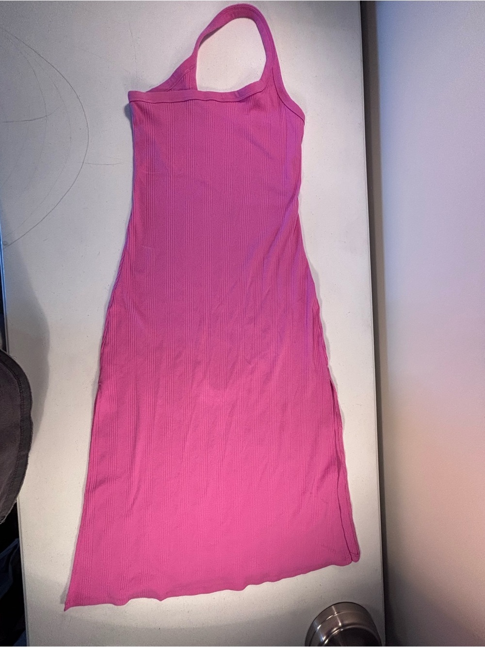 aerie Hot Pink Ribbed One-Shoulder Dress